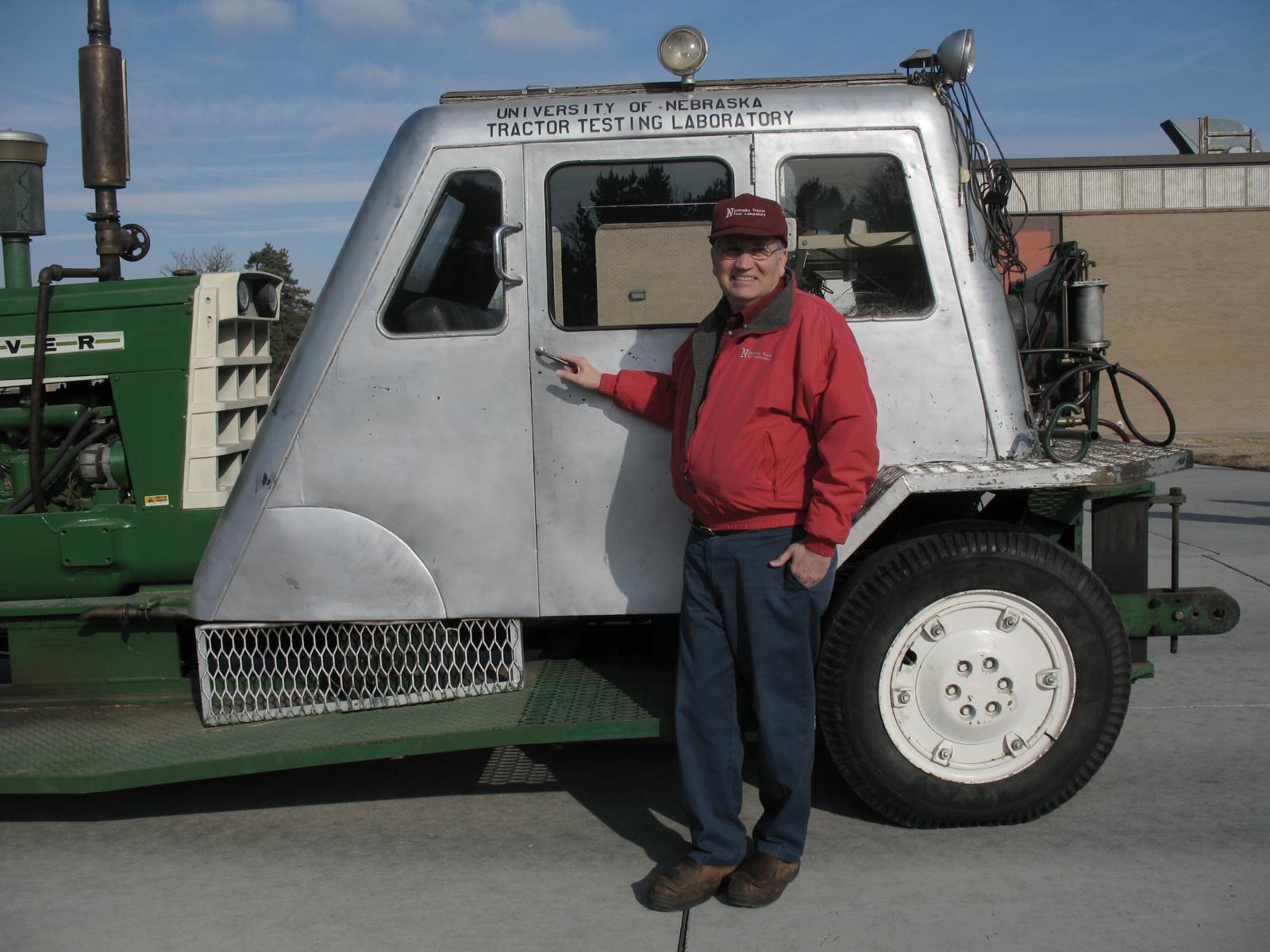 Brent Sampson with a historical tractor test car
